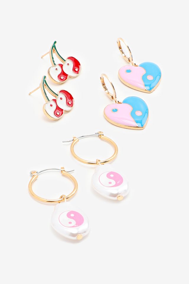 Ardene Pack of Yin Yang Charm Hoop Earrings Stainless Steel