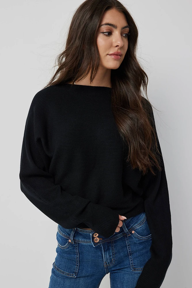 Horizontal ribbed dolman sleeve sweater on sale