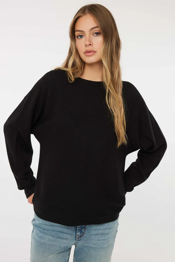 Horizontal ribbed clearance dolman sleeve sweater
