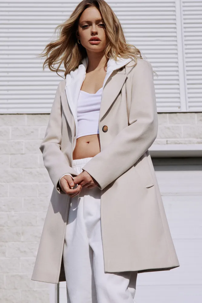 Beige knee length coat hot sale