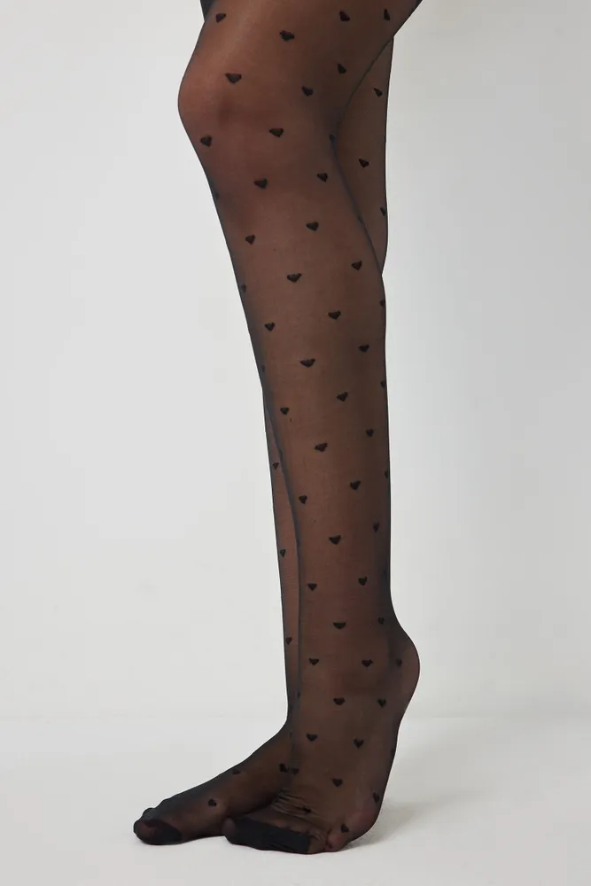 Ardene Sheer Heart Tights in Black Size Nylon Spandex Upper