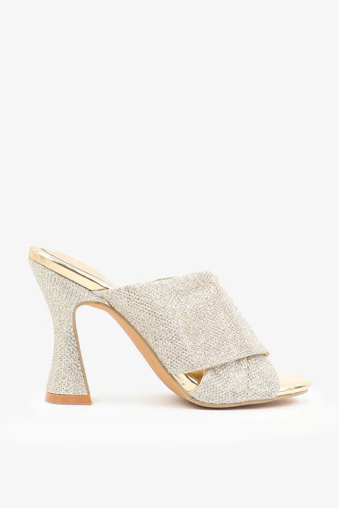 Gold block heel mules outlet