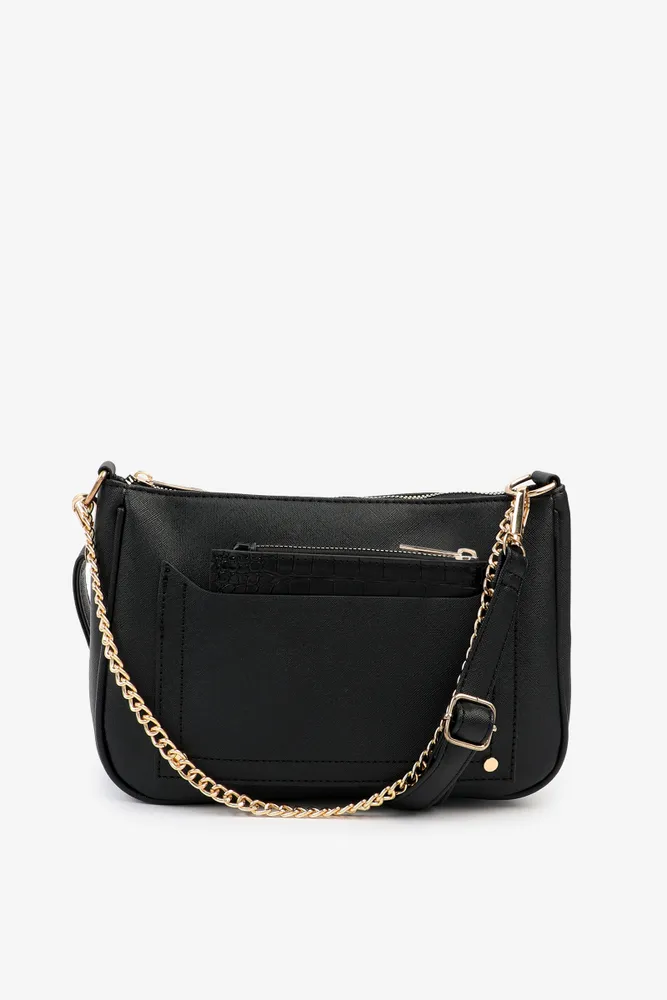 Ardene Crossbody Bag with Removable Pouch in Black Faux Leather