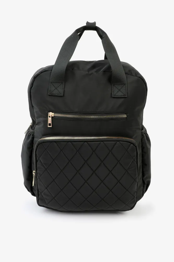 Ardene Black Backpack with Quilted Pocket Polyester Eco