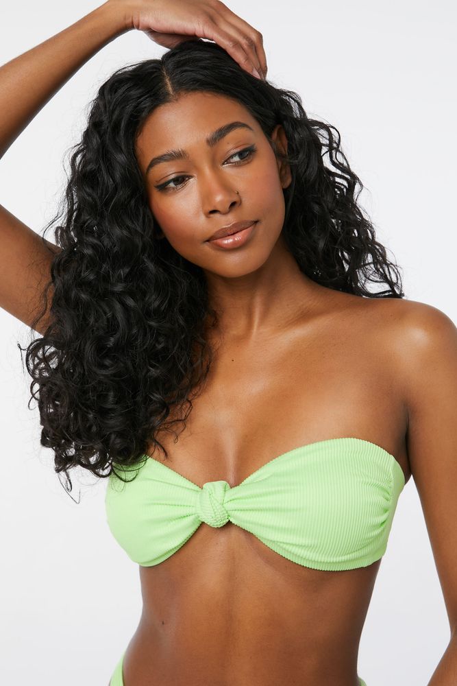 Ardene Knot Bandeau Bikini Top in Light Green Size Polyester
