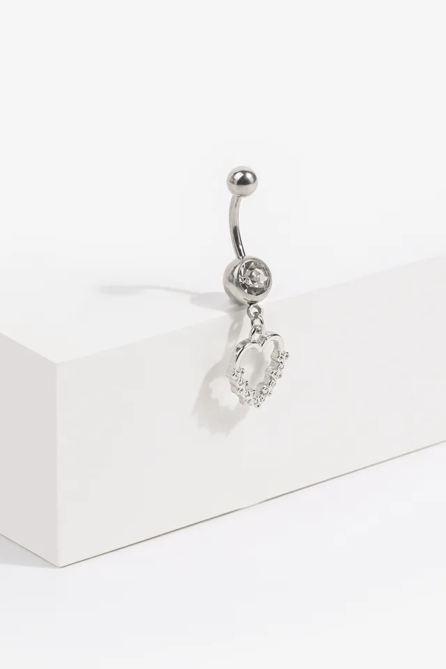 Ardene Embellished Ring Heart Navel Piercing in Silver Stainless