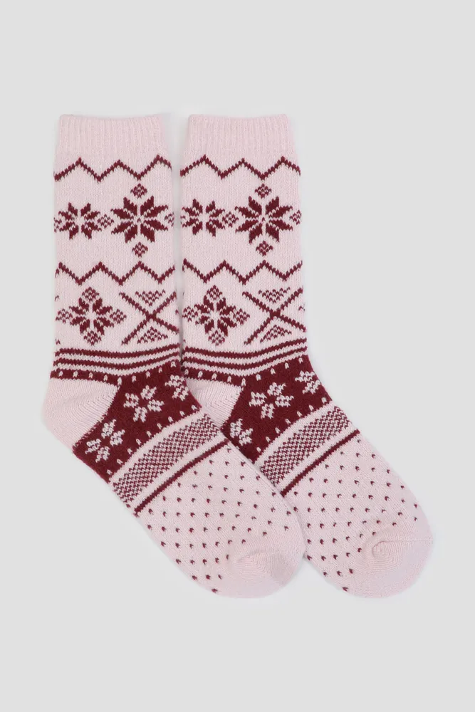 Ardene Fair Isle Boot Socks in Light Pink Polyester Spandex