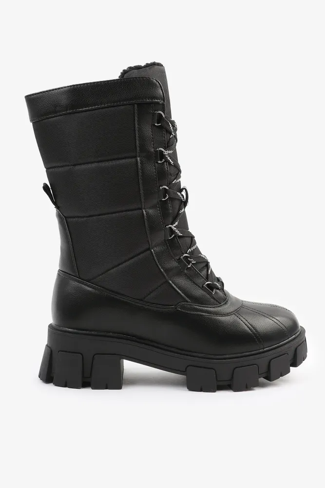 Ardene Black Lug Sole Winter Boots Size 6 Rubber Microfiber