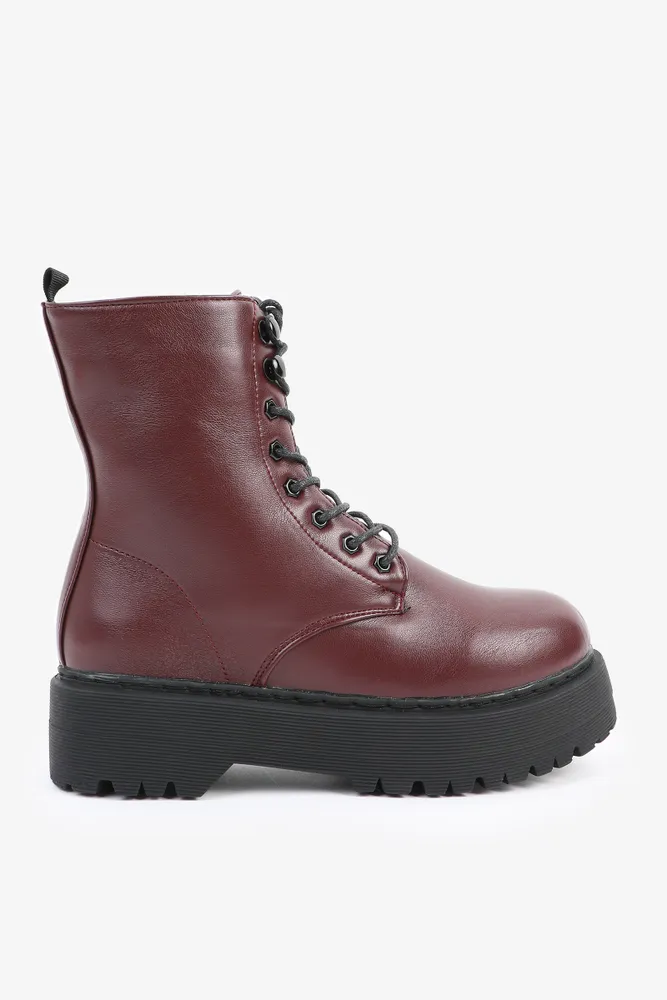 Combat top boots burgundy