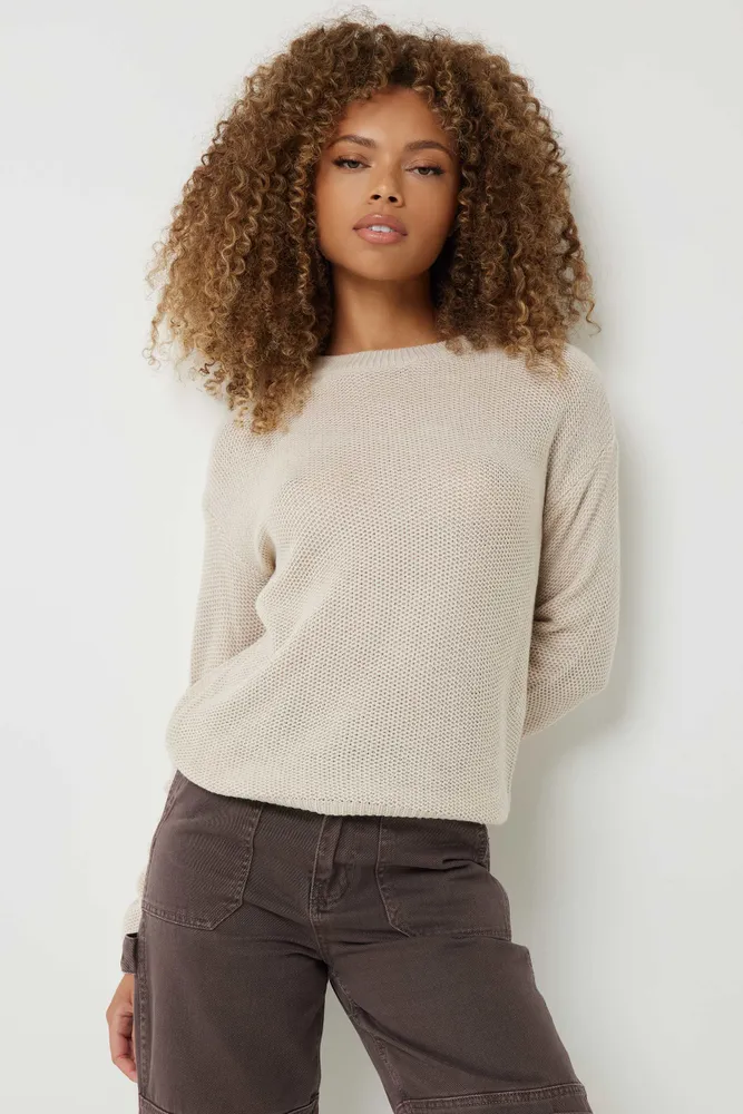 Beige crew neck sweater best sale