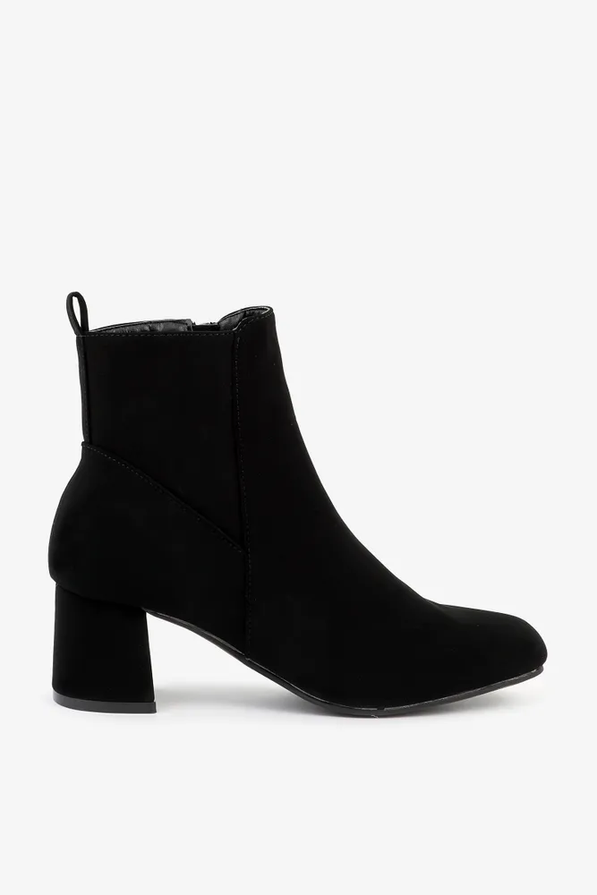Ardene Black Flare Heel Booties Size Faux Leather Faux Suede