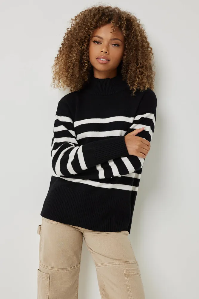 Black and white striped mock neck 2025