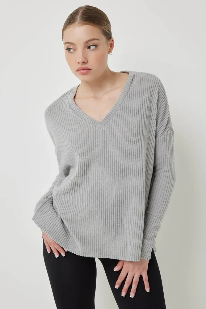 Ardene Oversized V Neck Sweater in Light Grey Size Polyester