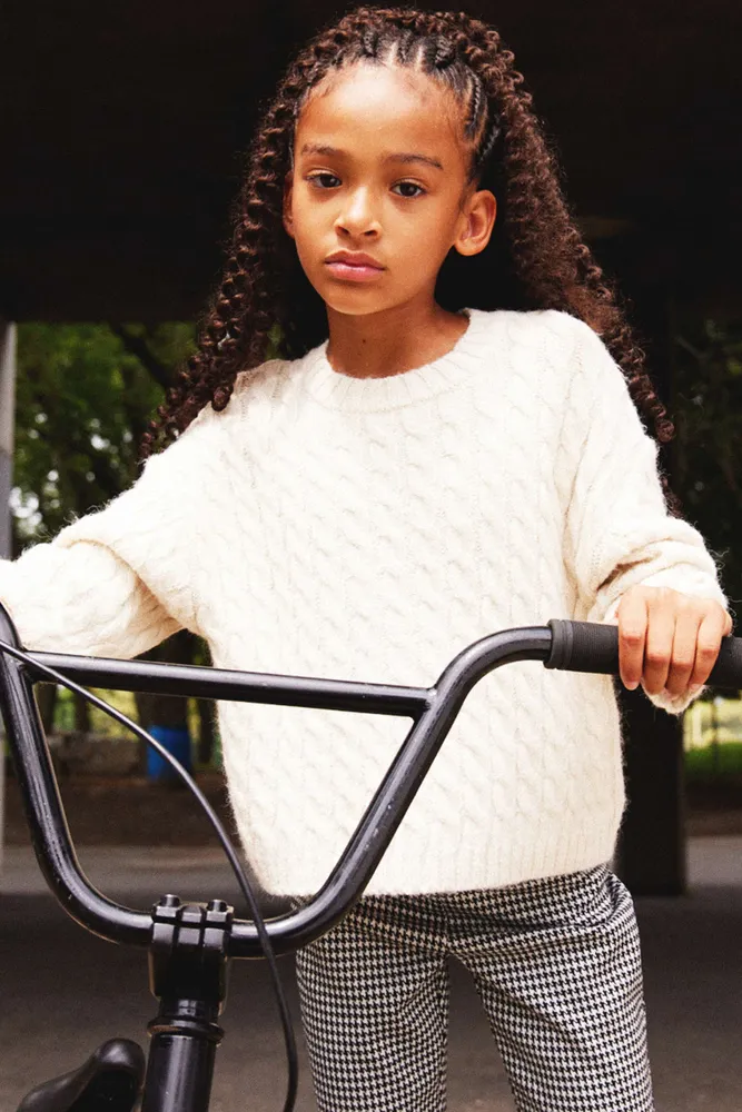 Ardene Kids Cable Knit Sweater in Beige Size XS Polyester