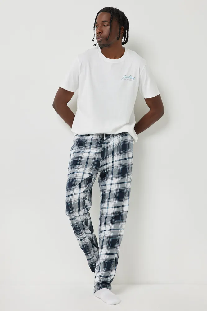 Ardene Man Plaid PJ Pants For Men in Dark Blue Size Small 100