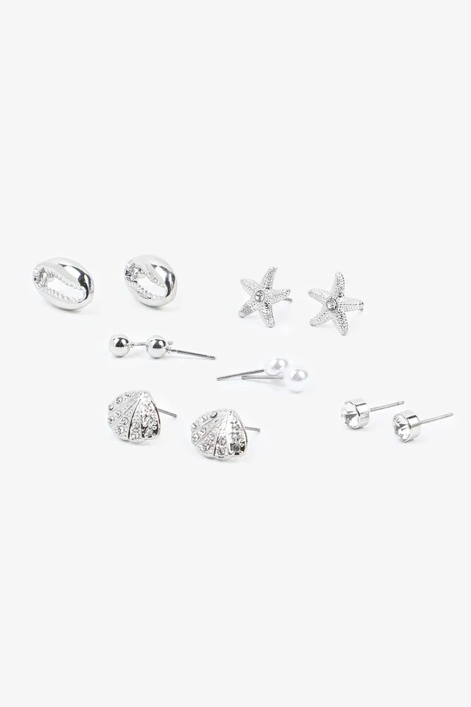 Ardene Pack of Seashell Stud Earrings in Silver Stainless Steel