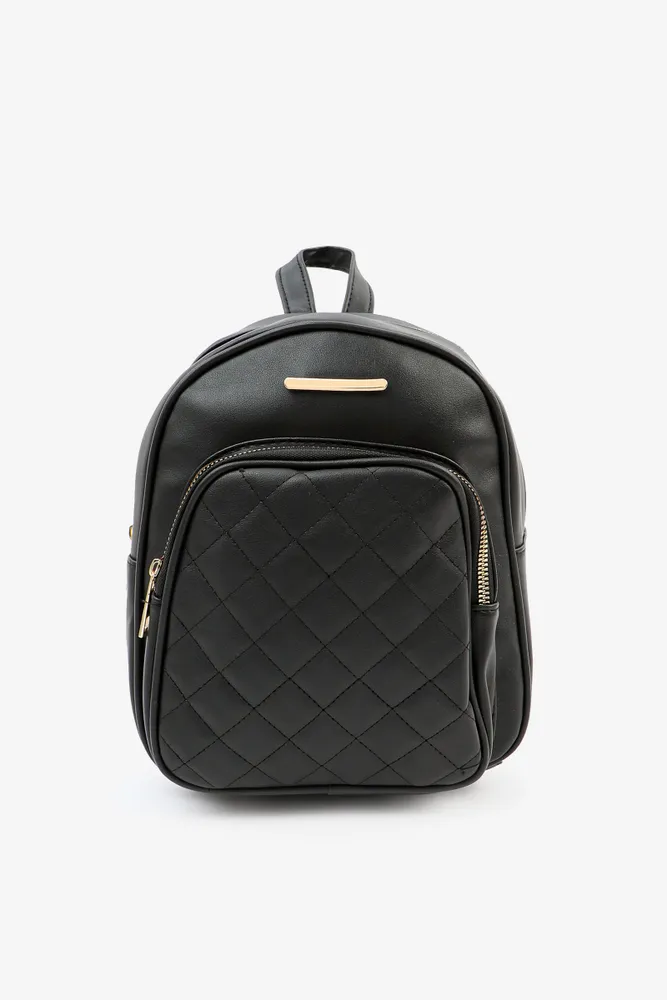 Ardene Small Quilted Backpack in Black Faux Leather Polyester