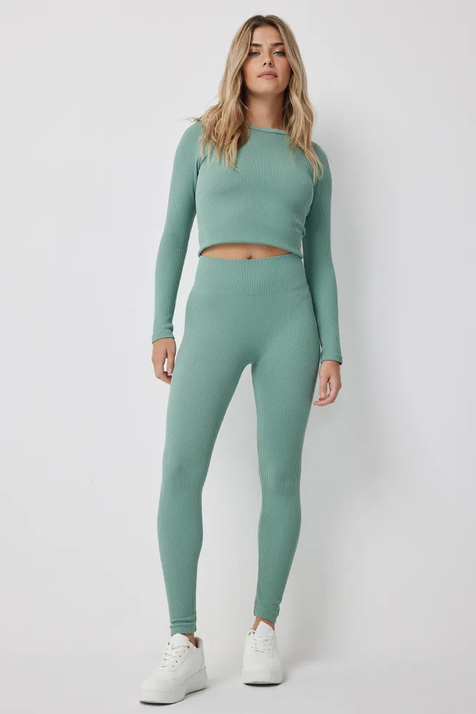 Ardene Wide Waistband Seamless Leggings in Light Green Size Polyester Nylon Elastane Eco Conscious