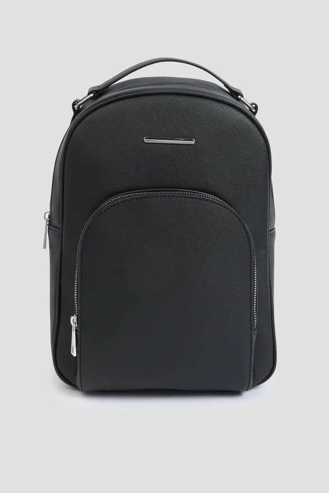 Black faux leather backpack best sale