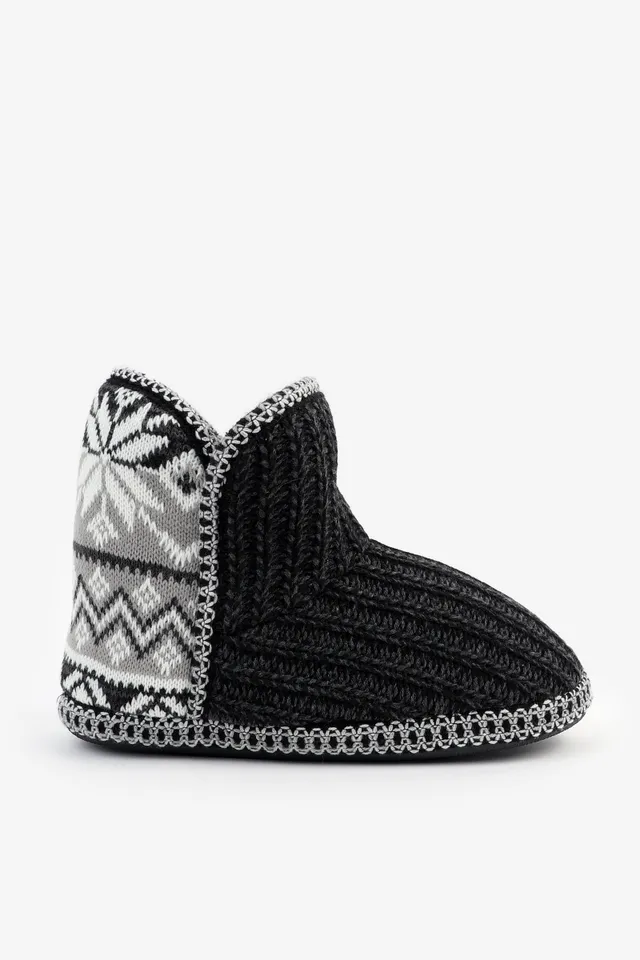 Ardene Knit Bootie Slippers with Accent Print in Size The Pen