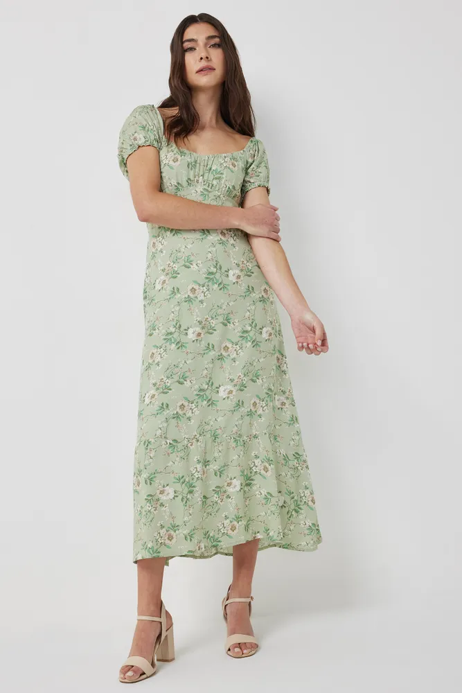Ardene Floral Midi Peasant Dress in Light Size 100 Viscose