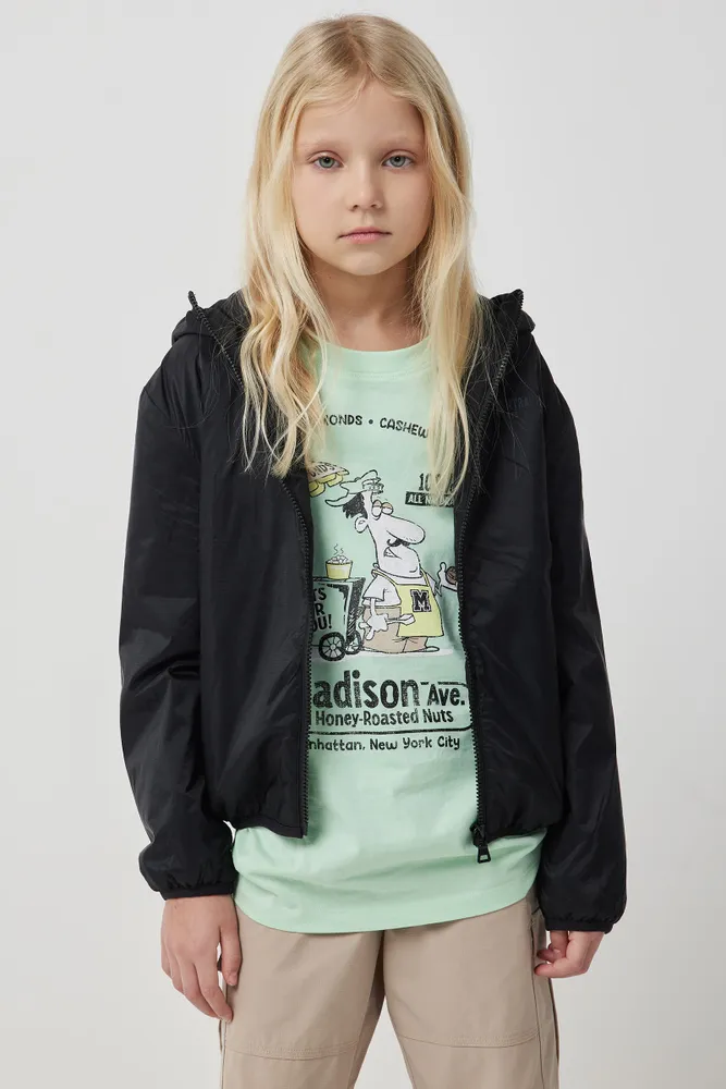 Ardene Kids Lightweight Hooded Jacket in Black Size Polyester