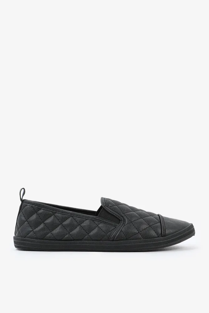 Black leather quilted slip on sneakers clearance