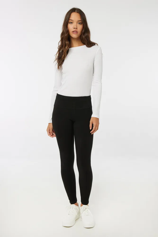 Ardene Polar Fleece Wide Waistband Leggings in Black Size