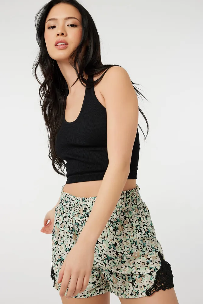 Ardene Smocked Waist Shorts with Crochet in Beige Size 100