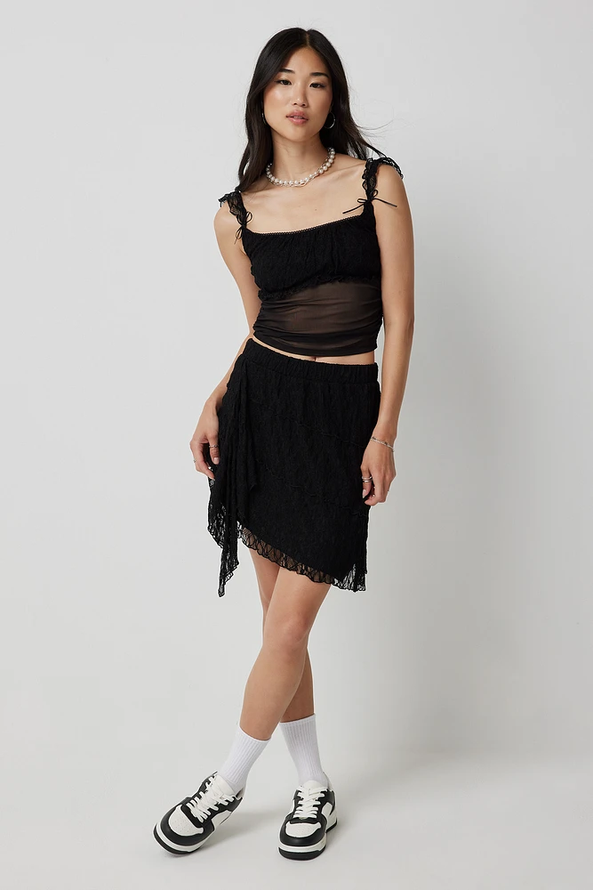 Black lace asymmetrical skirt best sale