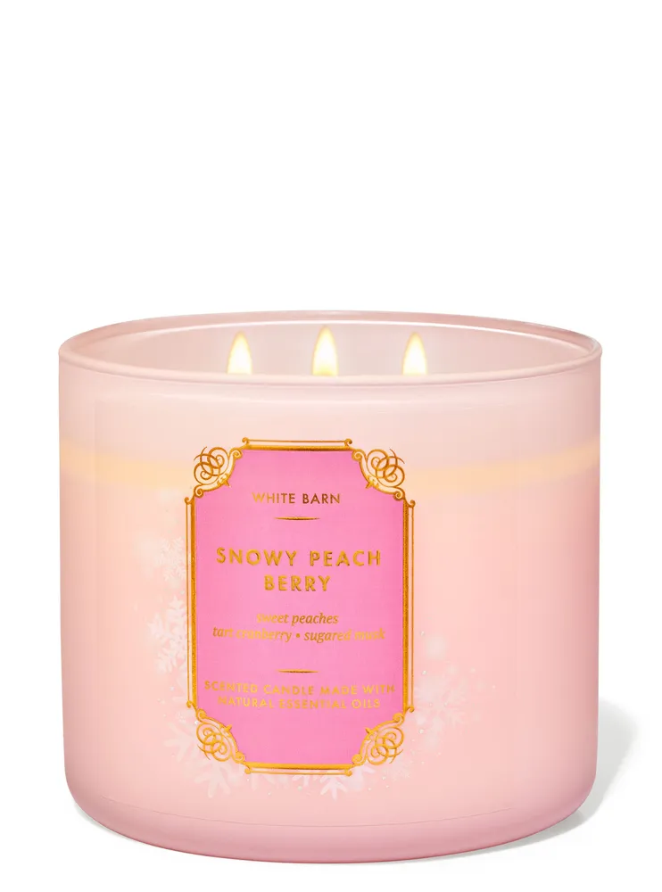 White Barn Snowy Peach Berry 3Wick Candle Plaza Del Caribe
