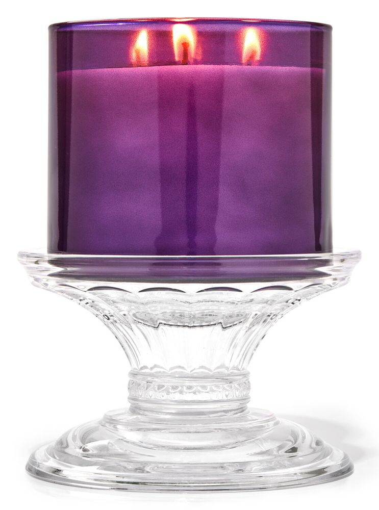 Bath & Body Works Clear Glass Pedestal 3Wick Candle Holder Dulles