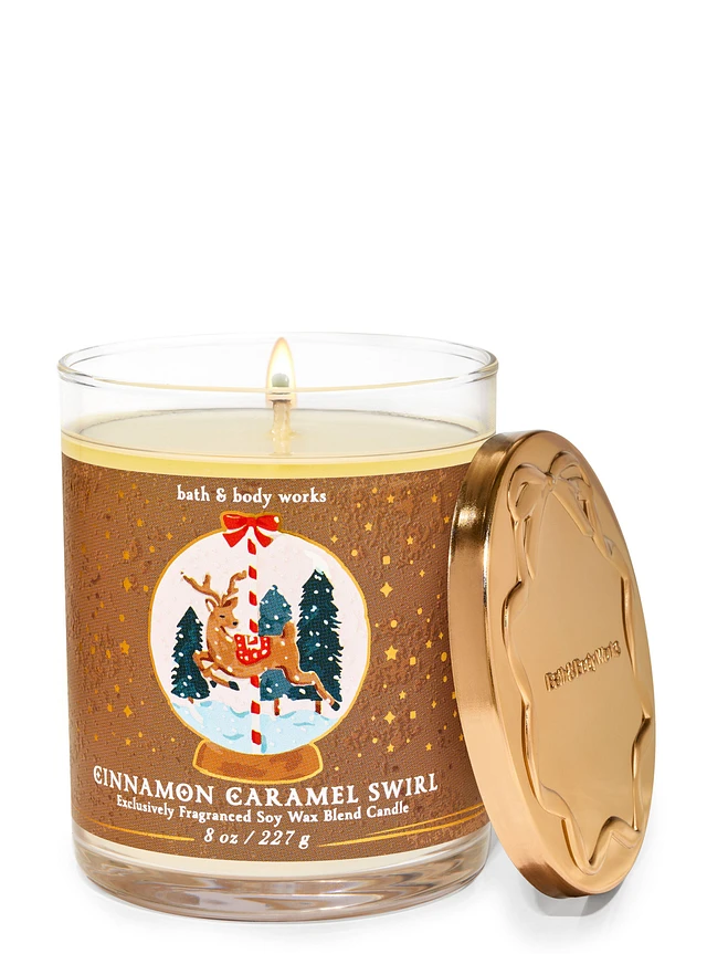 Bath & Body Works シナモンキャラメルスワールキャンドル Bath&Body Works Cinnamon Caramel Swirl Single Wick Candle at