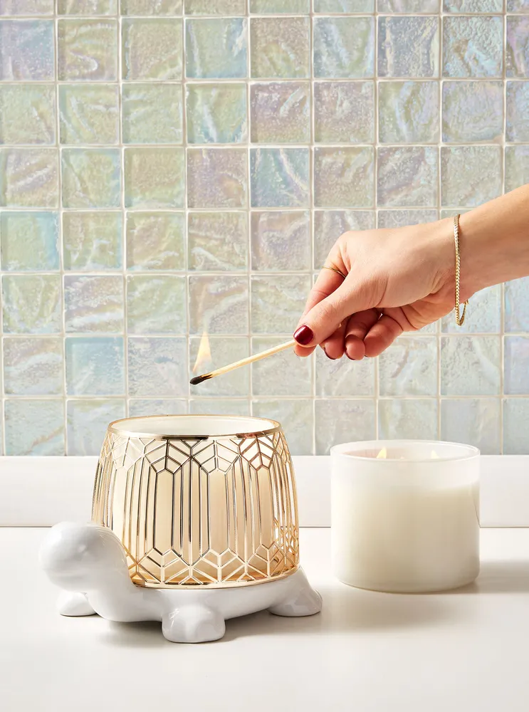 Bath & Body Works Ceramic & Gold Turtle 3Wick Candle Holder The Summit