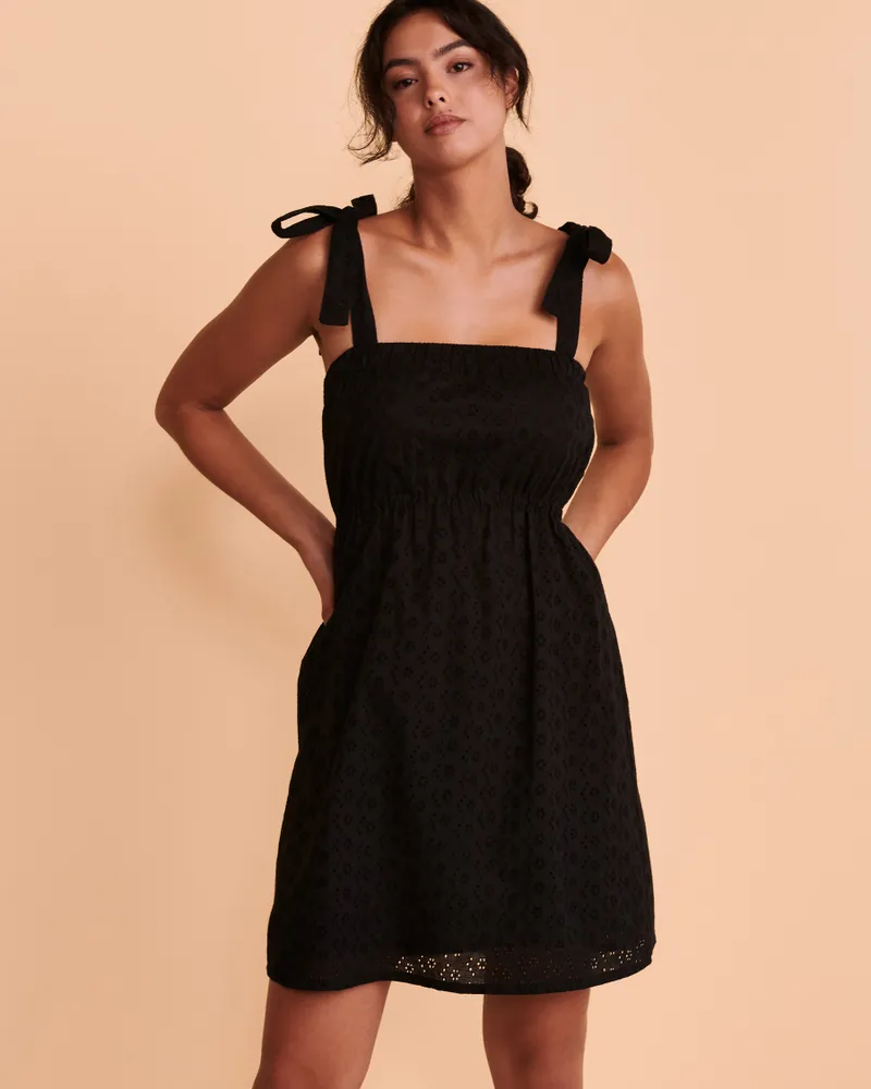 Black shoulder tie top dress