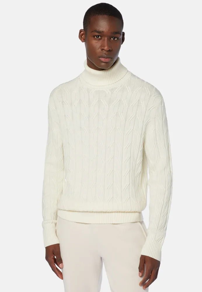 Jersey Blanco De Cuello Alto Lana Merina