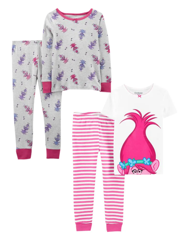 Carters Oshkosh 4 Piece Trollz 100 Snug Fit Cotton Pyjamas