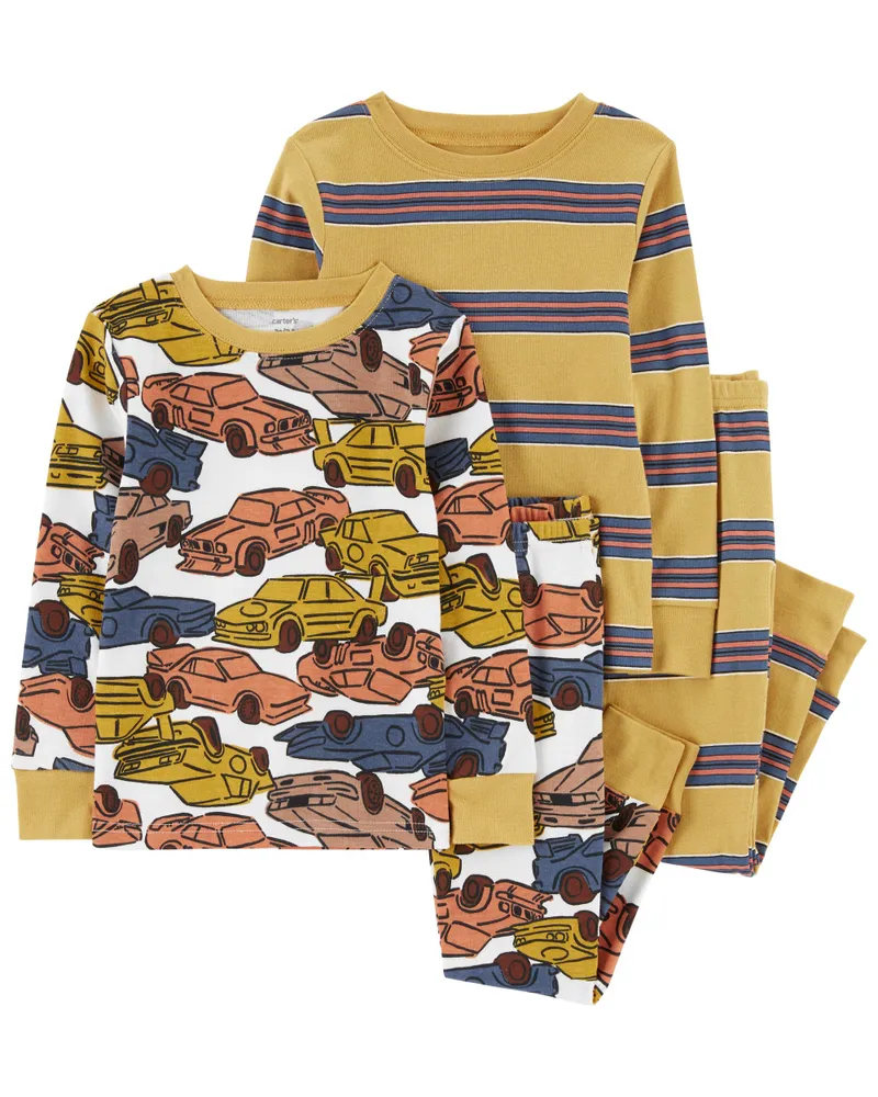 Carters Oshkosh 4 Piece Stripes Cars 100 Snug Fit Cotton PJs