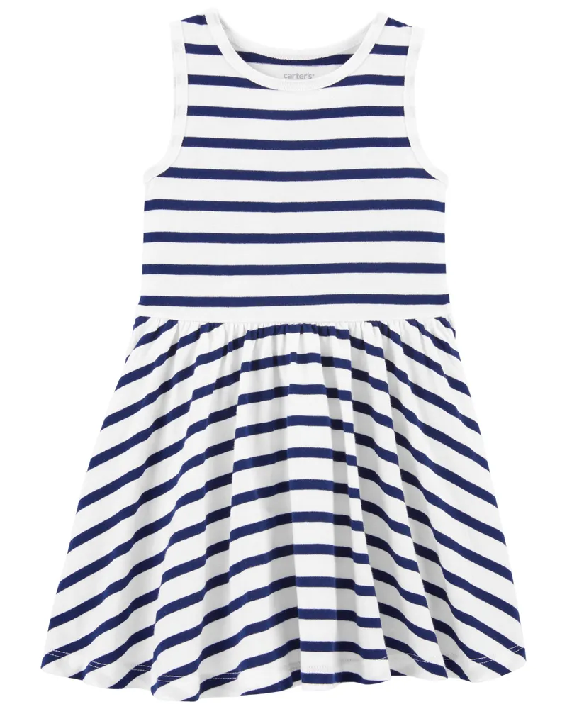 Carter's blue and white striped dress hotsell