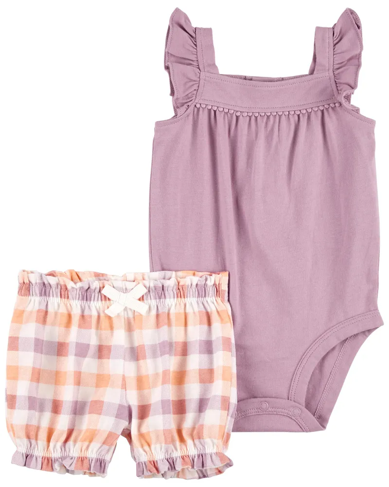 Carter s Baby Girl 2 Piece Bodysuit Plaid Shorts Set