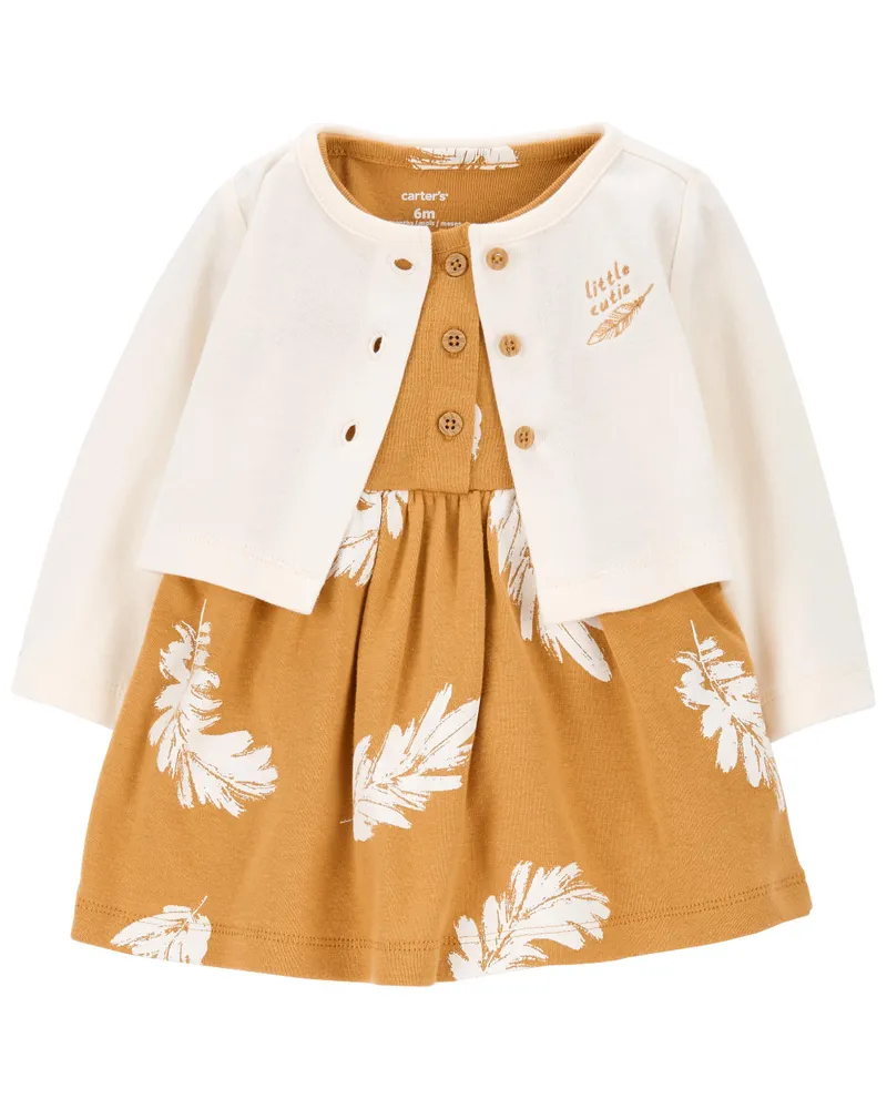 Carters Oshkosh 2 Piece Feather Bodysuit Dress Cardigan Set