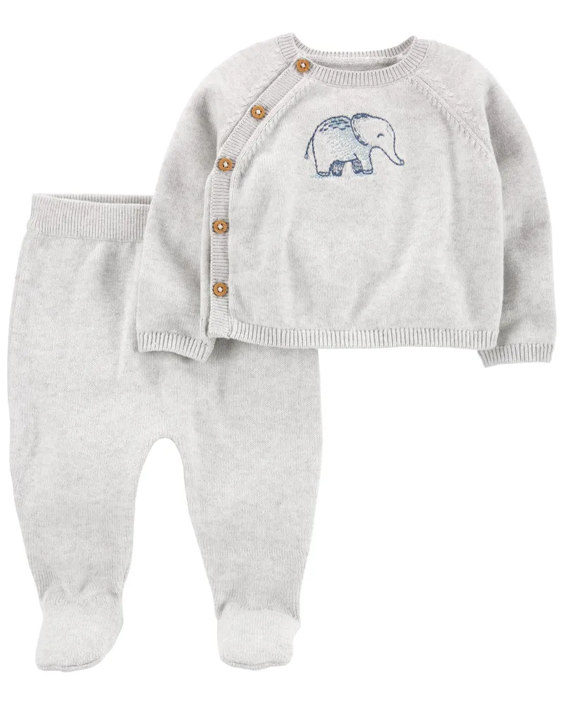Carters Oshkosh 2-Piece Elephant Sweater & Footed Pant Set