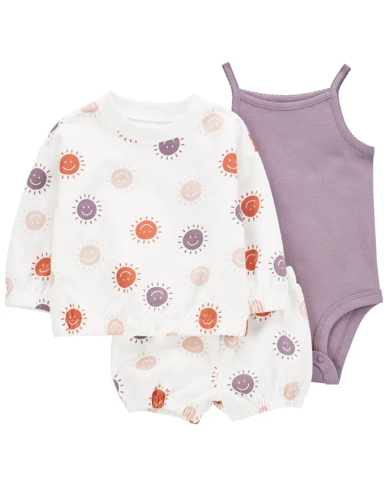 Carters Oshkosh Carter s Baby Girl 3 Piece Smiley Face Shorts Set