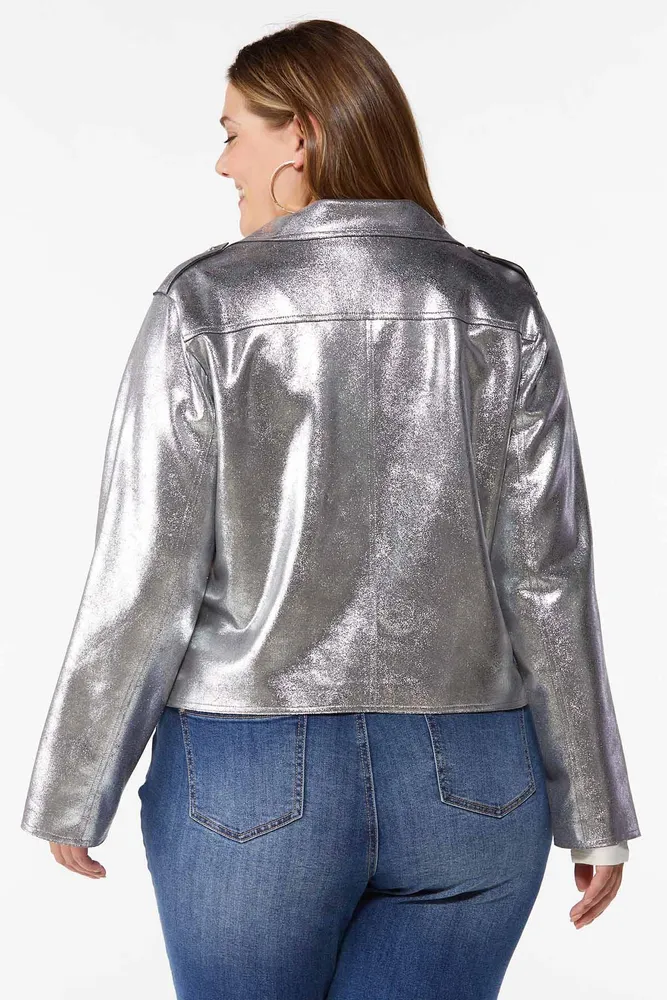 Plus size shop silver metallic jacket