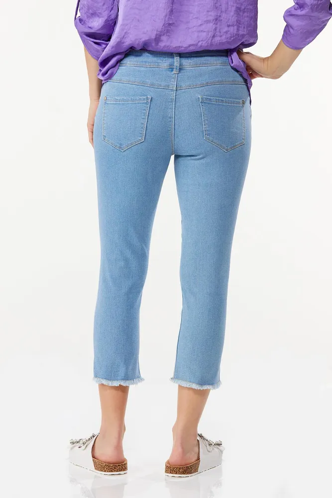 Denim cropped jeans with frayed hot sale fringed hems