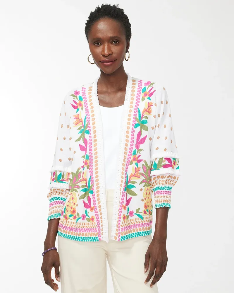 Chico's Summer Romance Tropical Tassel Hem Cardigan | Bridge