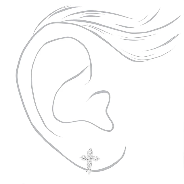 Claire's Silver-tone Cubic Zirconia Cross & Stud Earrings