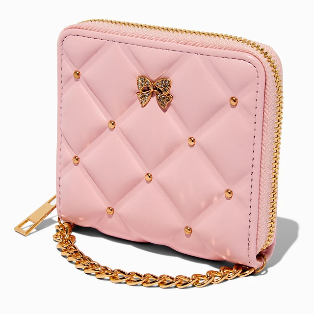 Claire's Pink Quilted Puffy Gold-tone Chain Zip Around