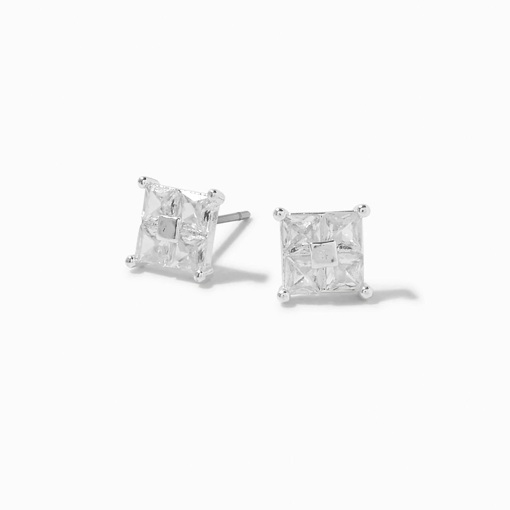 【メール便送料無料対応可】 Silver-tone Claire's Cubic Stud Square Quad Zirconia エコバッグ・サブバッグ