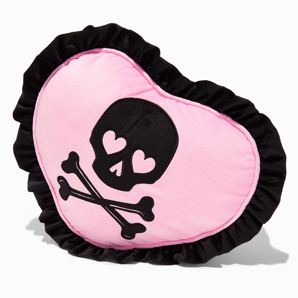Claire's Heart Eyes Skull & Crossbones Pink Heart Pillow Claire's Heart Eyes Skull & Crossbones Pink Heart Pillow
